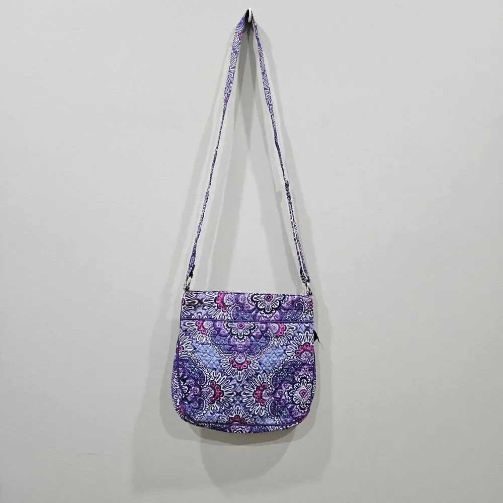 Vera Bradley Iconic Triple Zip Hipster Crossbody Bag Regal Rosette Purple Boho